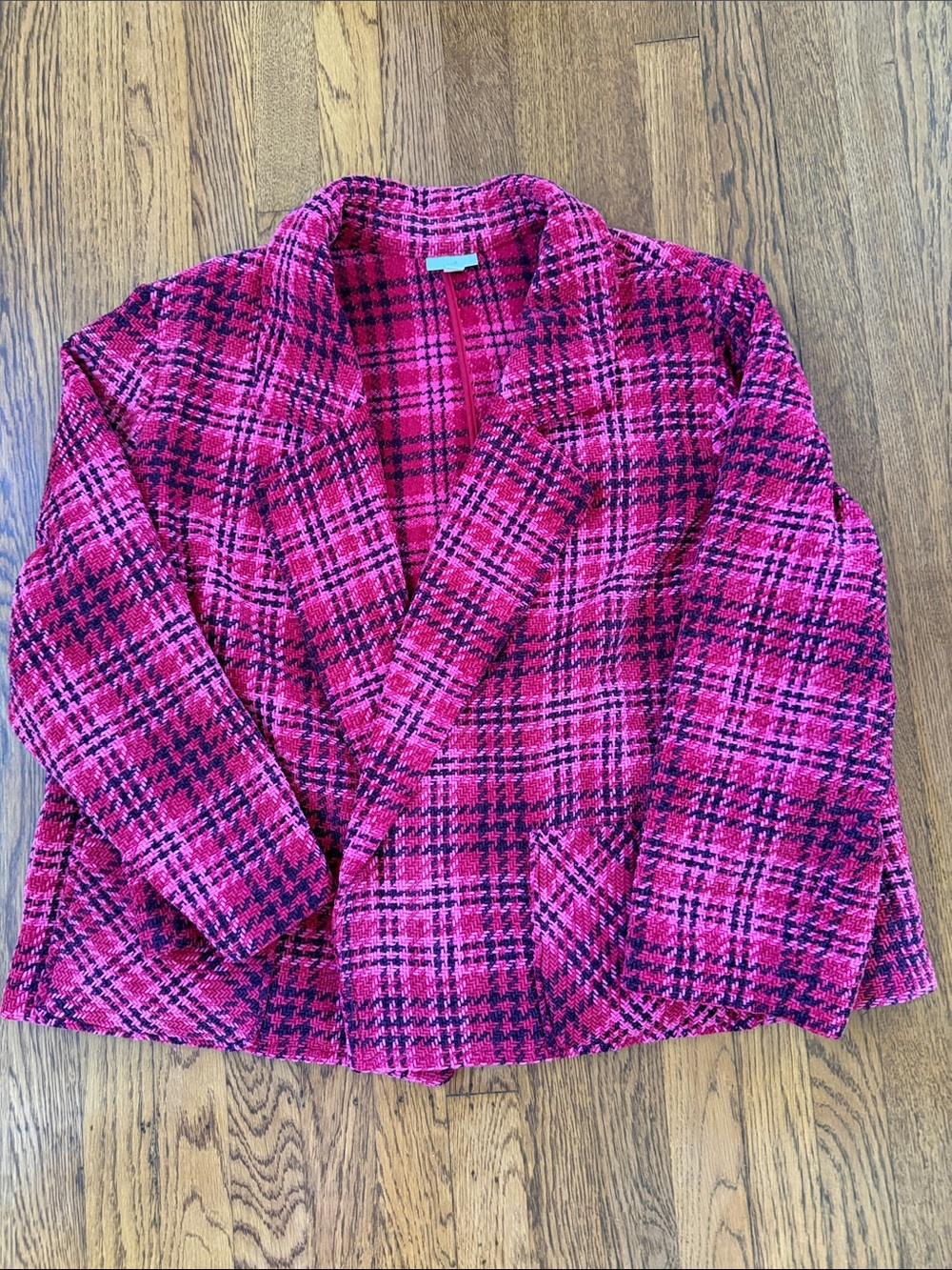 J. Jill Pink Plaid Open-Front Blazer